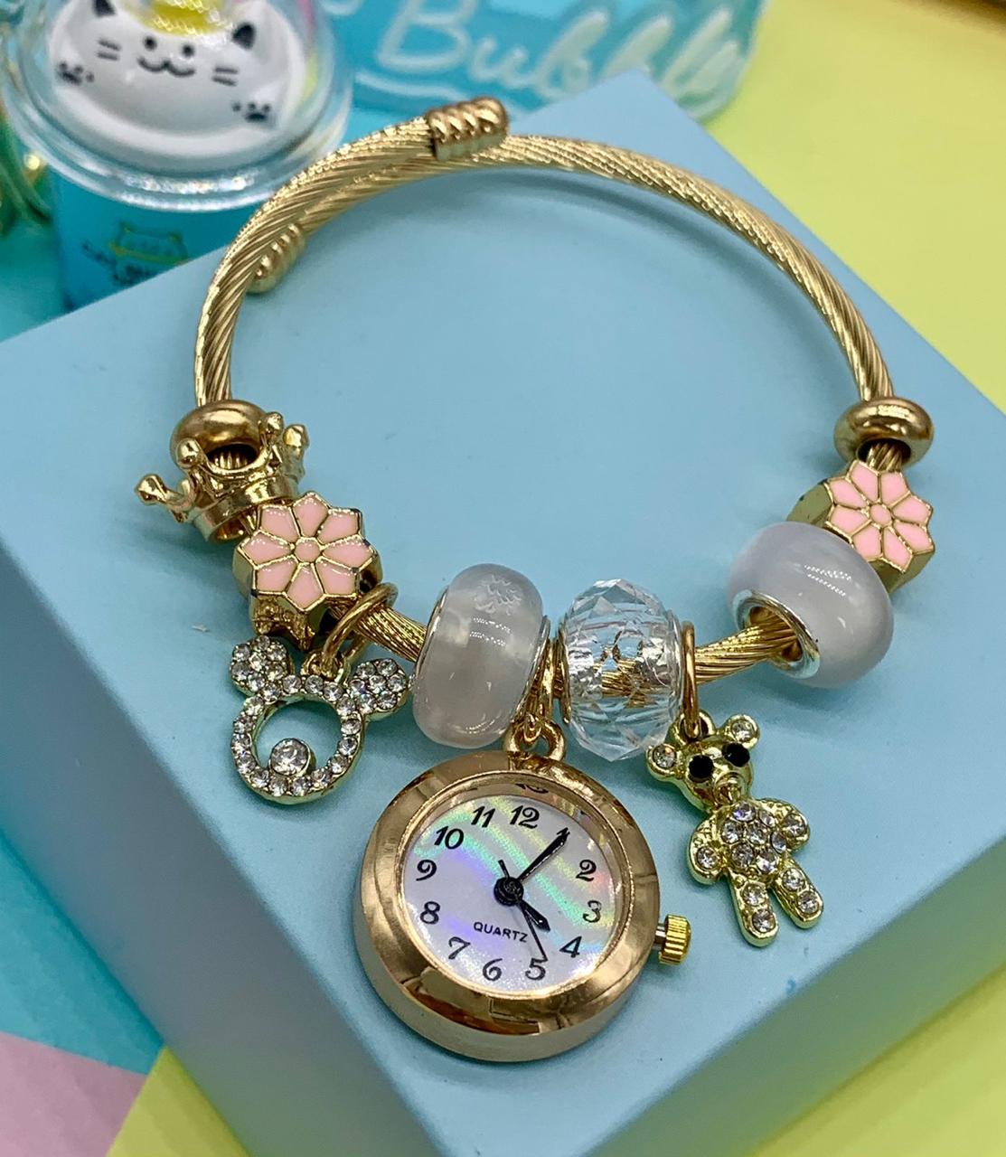 NUEVO RELOJ PULSERA DORADO 2 EN 1