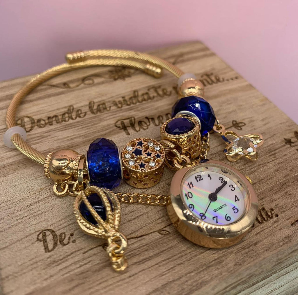 NUEVO RELOJ PULSERA DORADO 2 EN 1