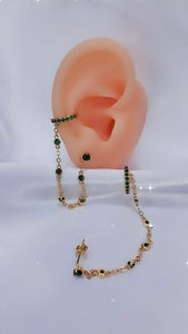 EARCUFF DORADO LARGO VERDE